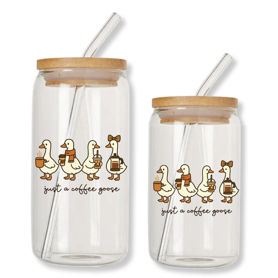 Just a Coffee Goose 16 oz. or 20 oz. Glass Can Cup Just So Happy