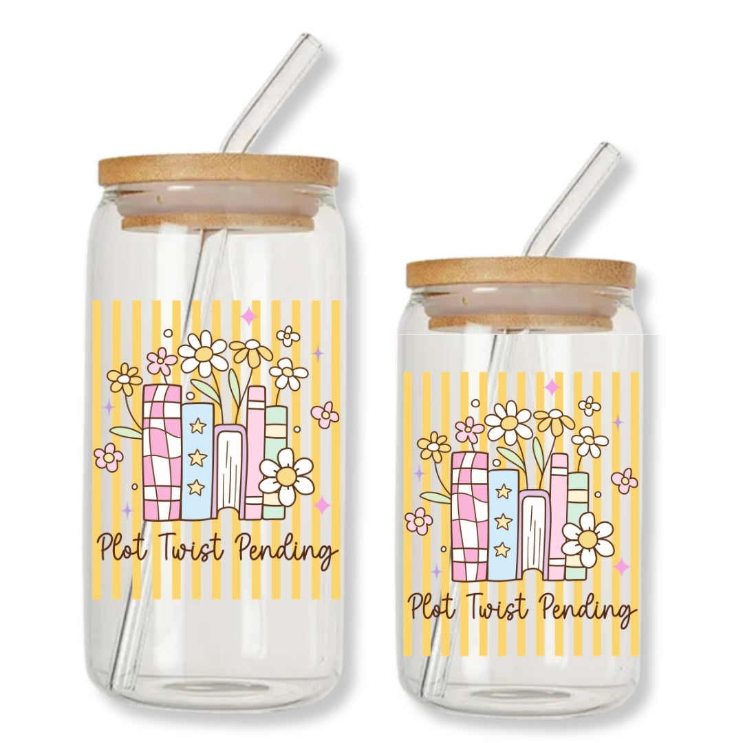 Plot Twist Pending Stripes 16 oz. or 20 oz. Glass Can Cup Just So Happy