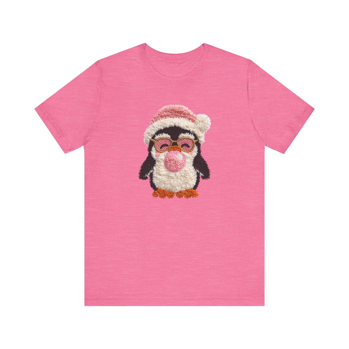 Cute Penguin Bubble Gum Christmas T-Shirt - Faux Yarn