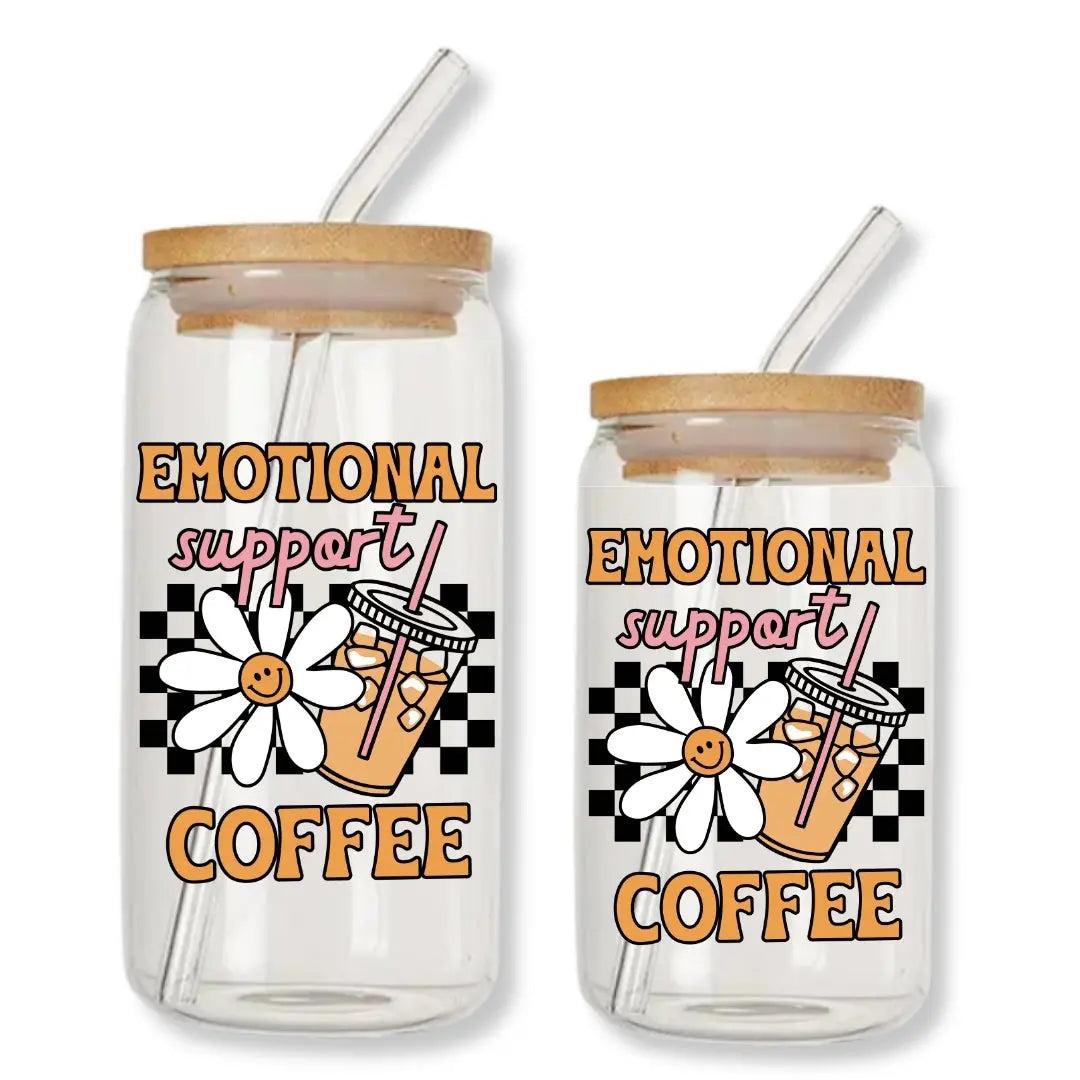 Emotional Support Coffee Cup Can Glass Tumbler with Bamboo Lid & Straw