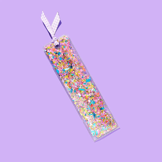 Happy Confetti + Purple Gingham Ribbon Bookmark