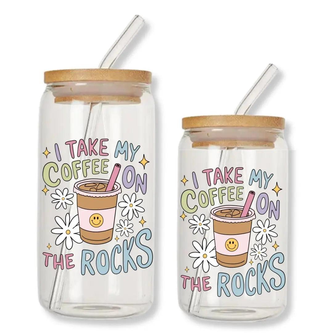I Take My Coffee on the Rocks Can Glass Tumbler with Bamboo Lid & Straw