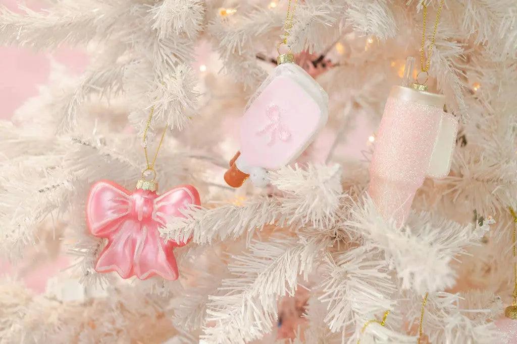 Pink Glittered Trendy Tumbler Christmas Ornament - Pink Glitter Cup