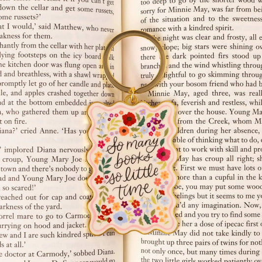 So Many Books Metal Keychain 2.5x1.5 in. | Bookish & Reading