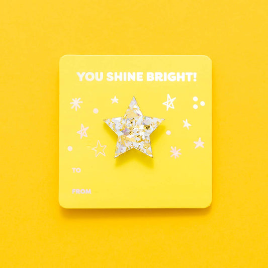 Star Pin + You Shine Bright Affirmation Gift Card - Pearl Confetti Taylor Elliott Designs