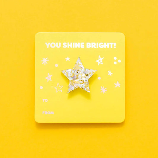 Star Pin + You Shine Bright Affirmation Gift Card - Pearl Confetti Taylor Elliott Designs