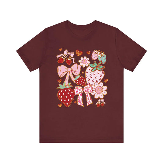 Strawberry Coquette Bows T-Shirt - Just So Happy