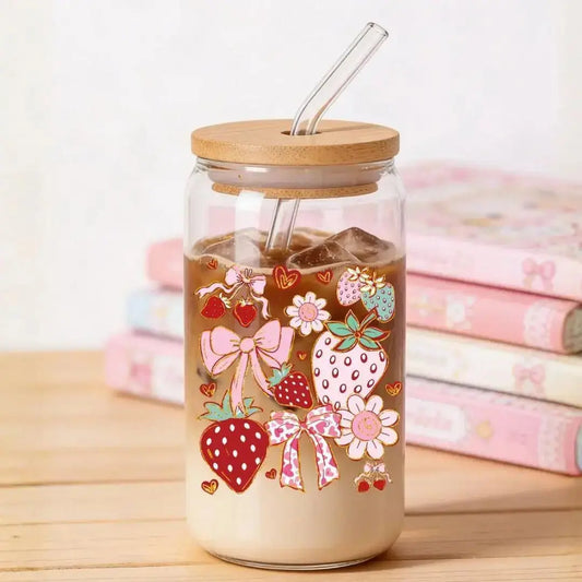 Strawberry Cup Coquette 16 oz. or 20 oz. Glass Can