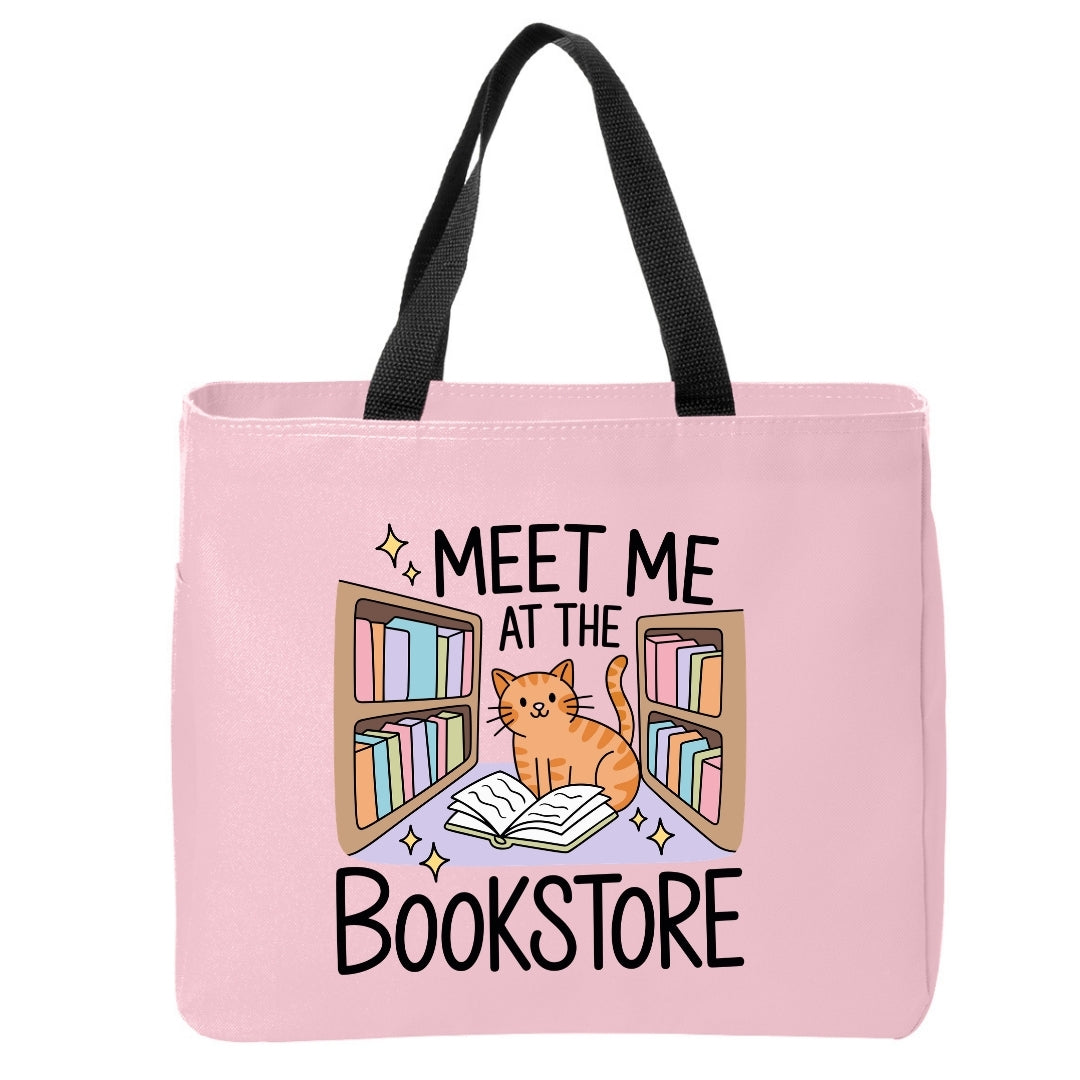 Meet Me at the Bookstore Cat Tote Bag Just So Happy