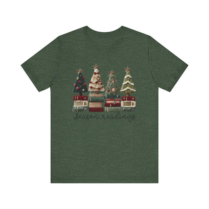 Season Readings Bookish Christmas Tree T-Shirt - Faux Yarn