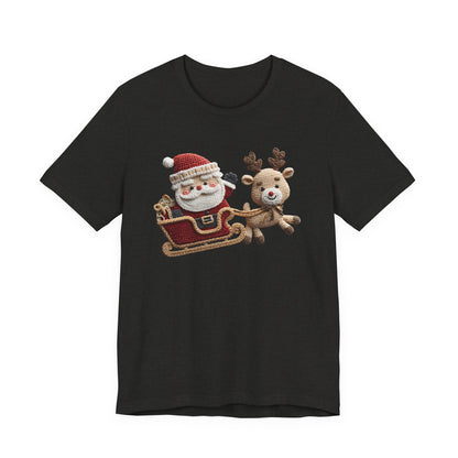 Santa Sleigh Christmas T-Shirt - Faux Yarn