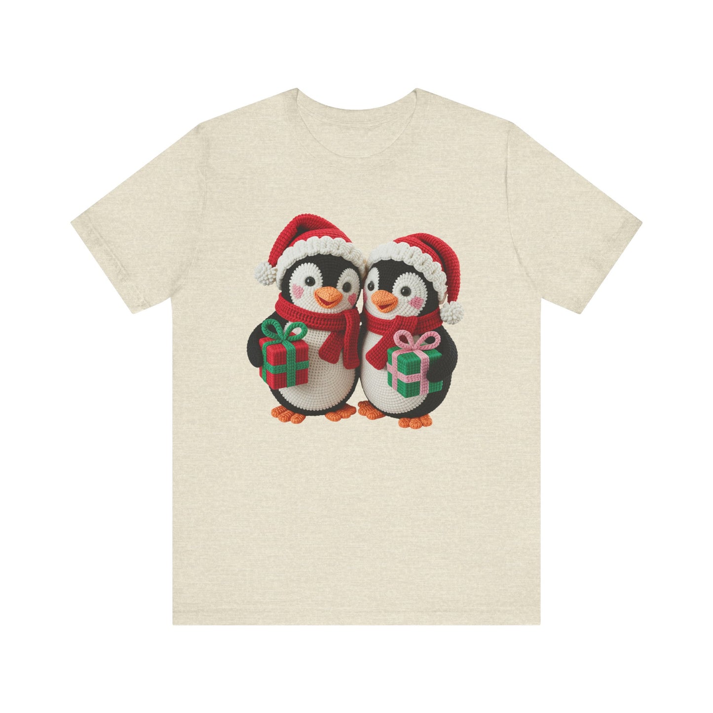 Cute Christmas Penguins T-Shirt - Faux Yarn