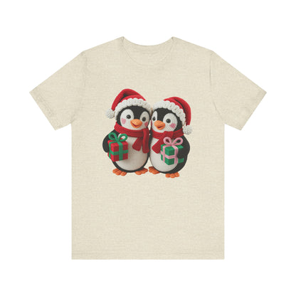 Cute Christmas Penguins T-Shirt - Faux Yarn