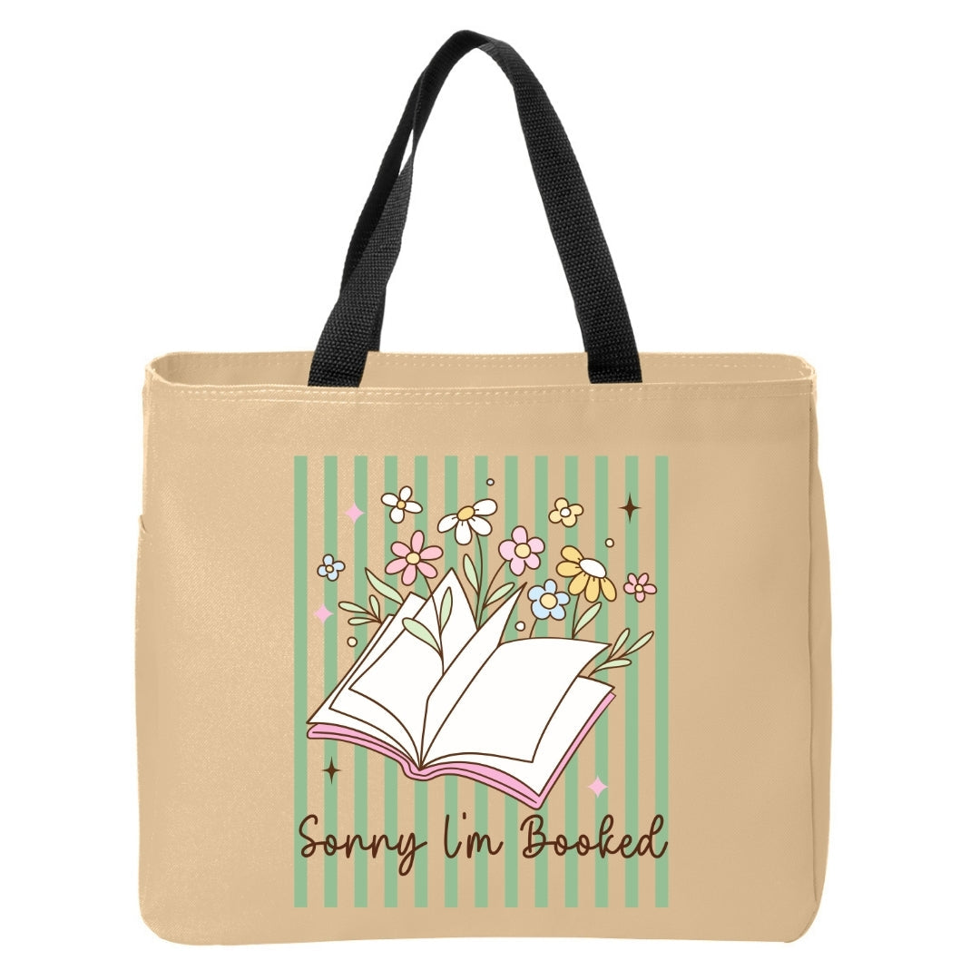 Sorry I'm Booked Stripes Tote Bag Just So Happy