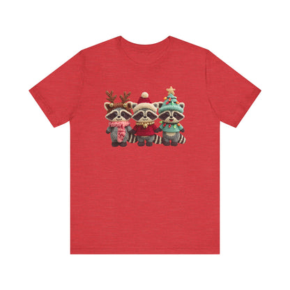 Cute Christmas Racoons T-Shirt - Faux Yarn