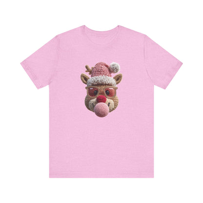 Reindeer Bubble Gum Christmas T-Shirt - Faux Yarn