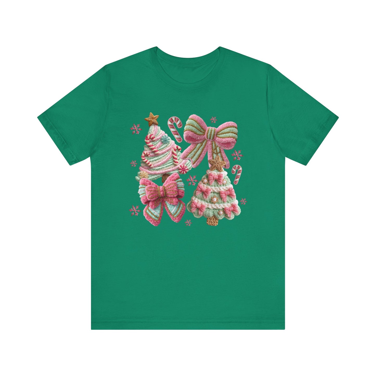 Pastel Pink Bows Coquette Christmas T-Shirt - Faux Yarn