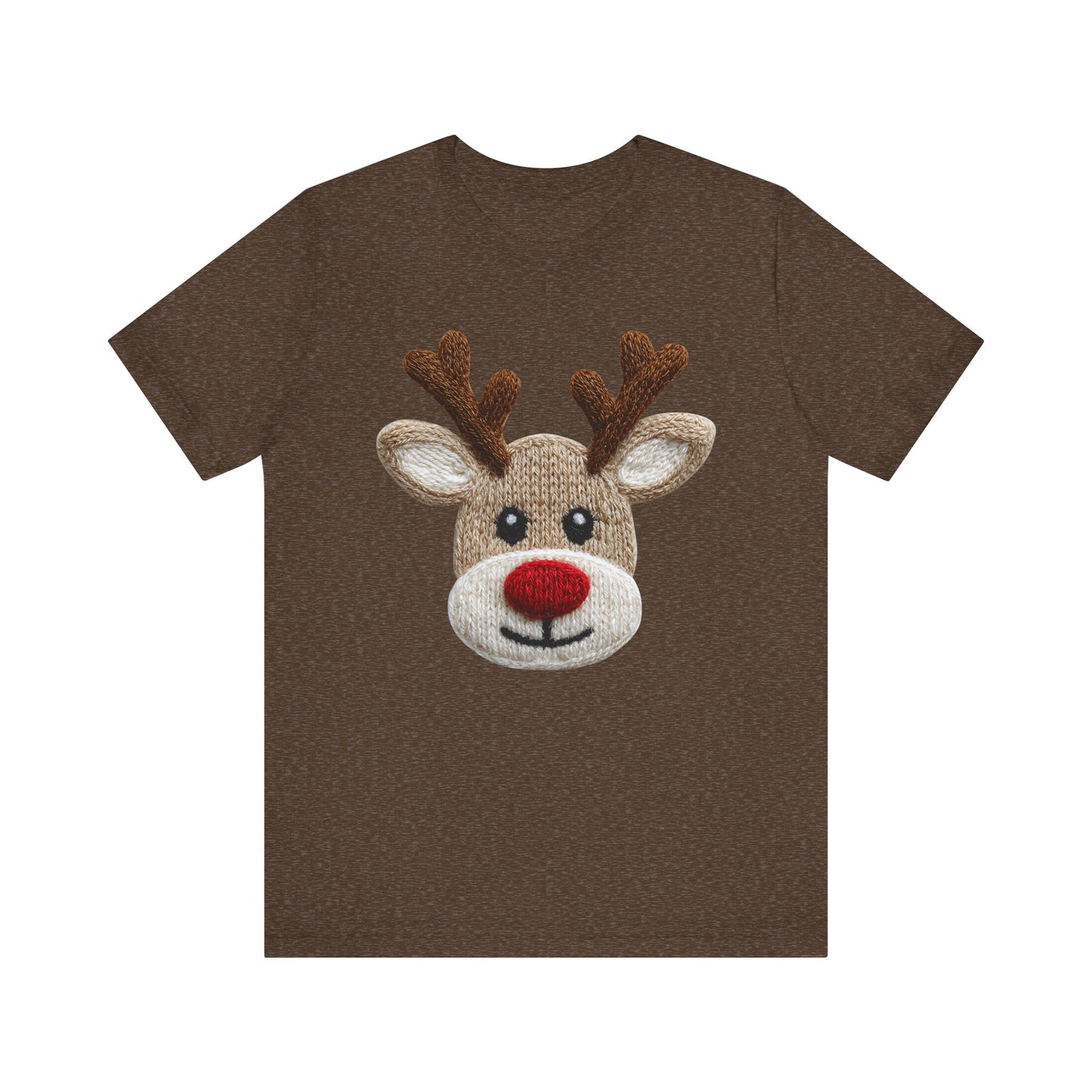 Cute Reindeer Face Christmas T-Shirt - Faux Yarn