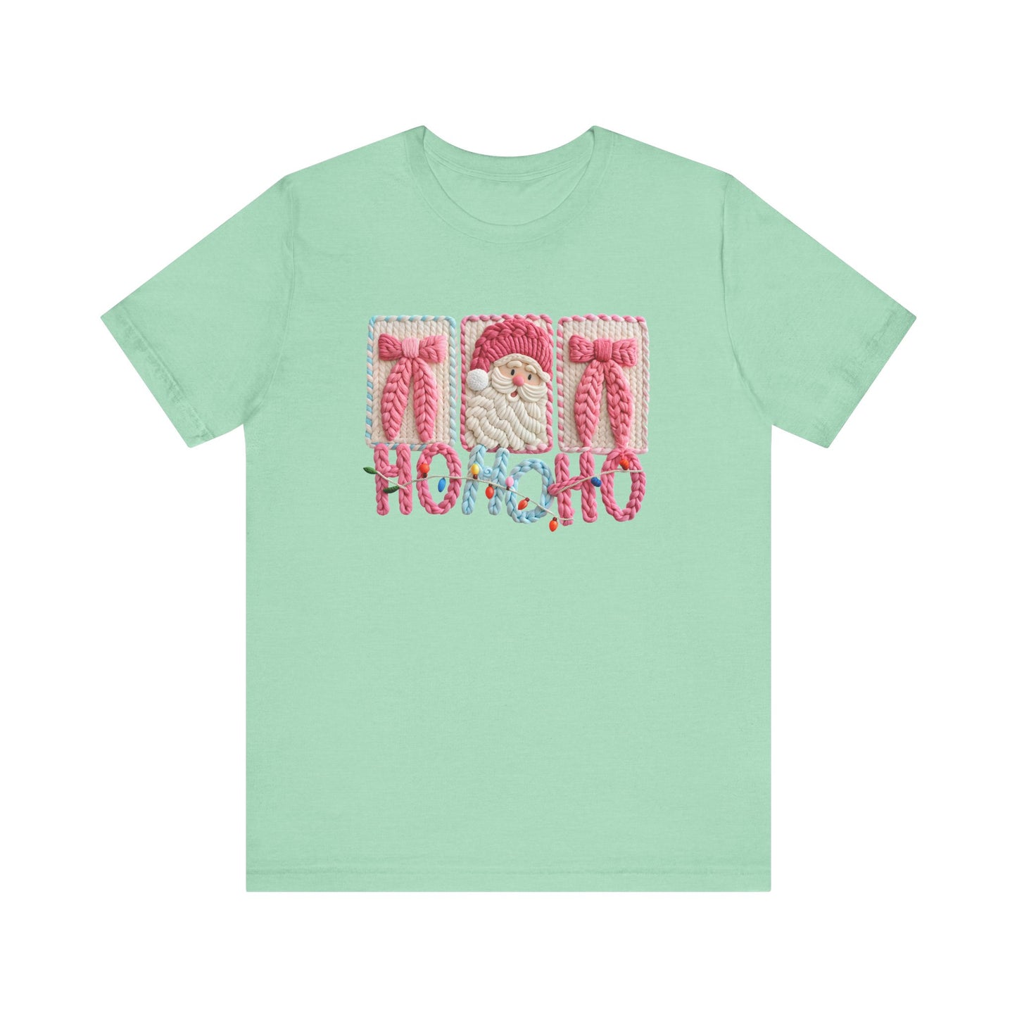 Ho Ho Ho Cute Pink Christmas T-Shirt - Faux Yarn