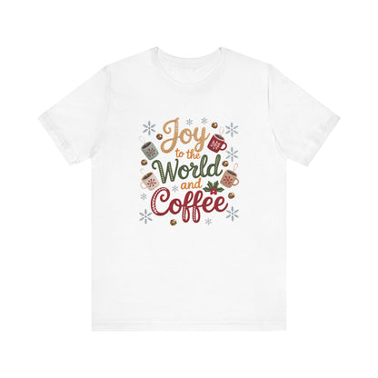 Joy to the World and Coffee Christmas T-Shirt - Faux Yarn