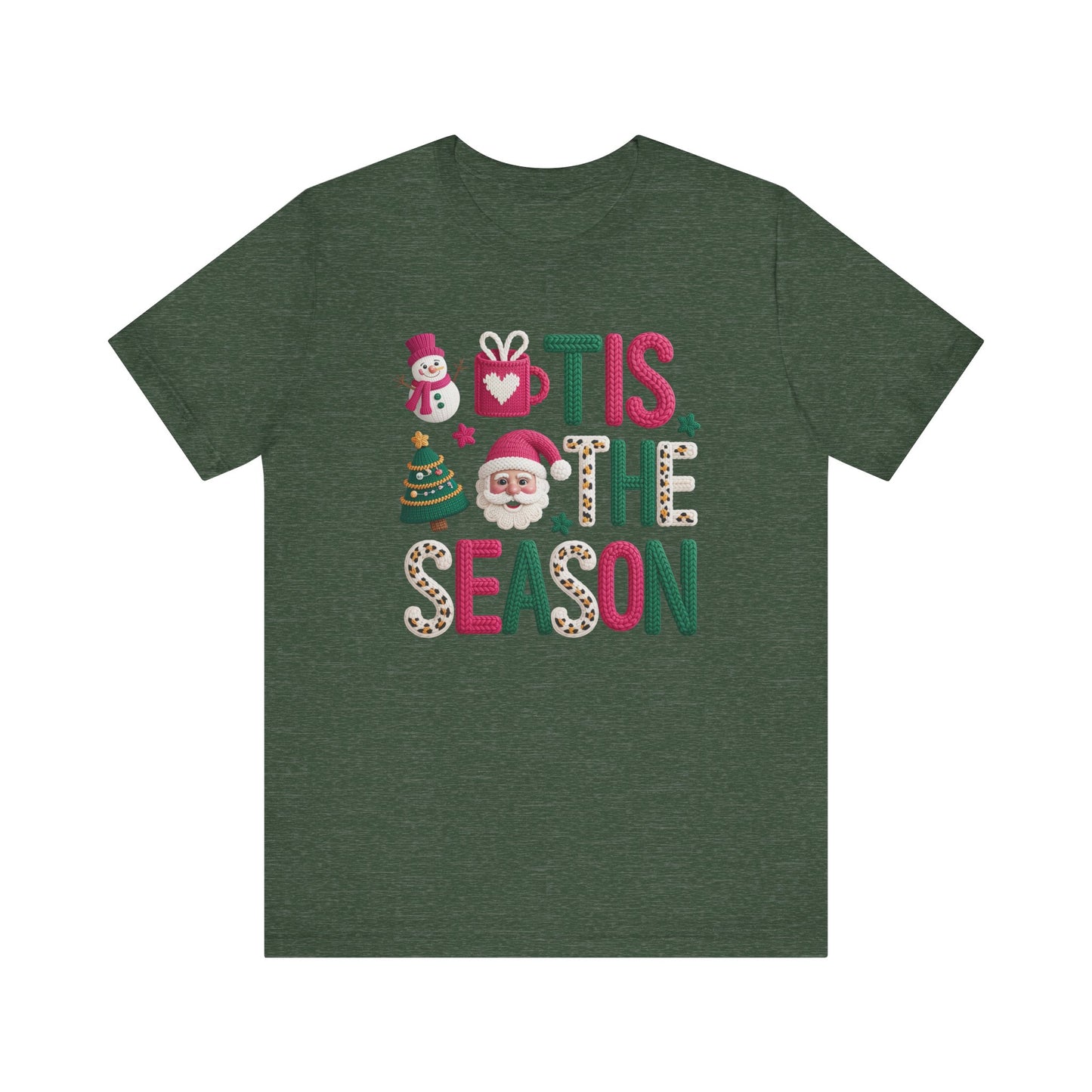 Tis the Season Leopard Letters Christmas T-Shirt - Faux Yarn
