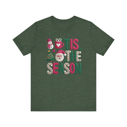 Tis the Season Leopard Letters Christmas T-Shirt - Faux Yarn
