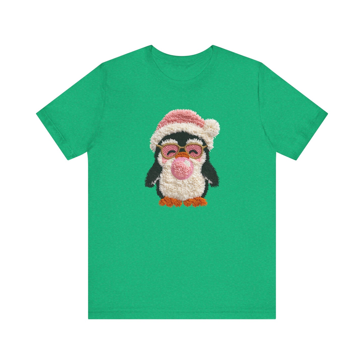 Cute Penguin Bubble Gum Christmas T-Shirt - Faux Yarn