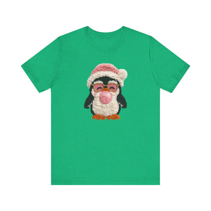 Cute Penguin Bubble Gum Christmas T-Shirt - Faux Yarn