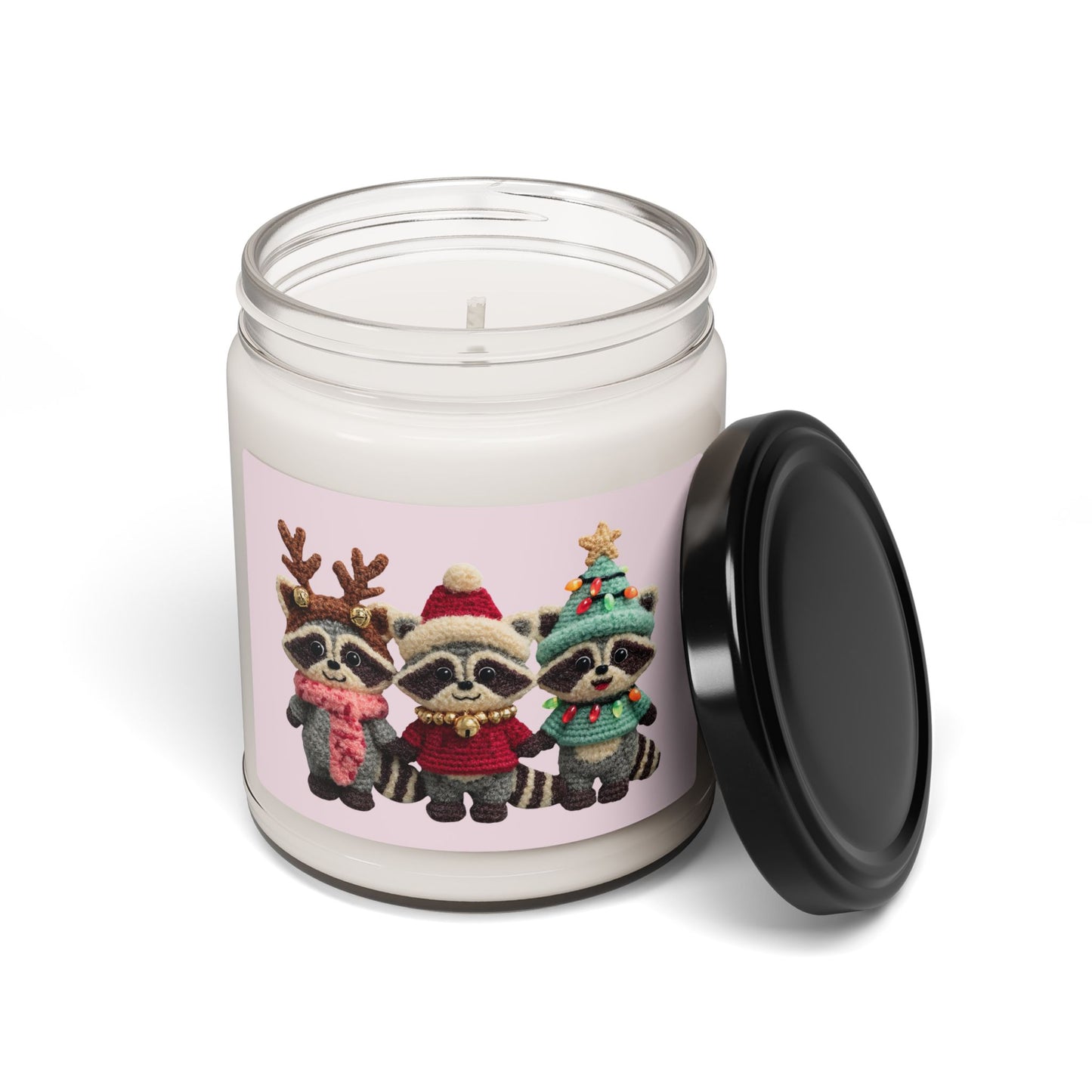 Cute Christmas Racoons 9oz Scented Soy Candle