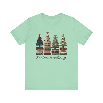 Season Readings Bookish Christmas Tree T-Shirt - Faux Yarn