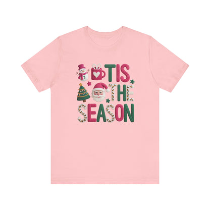 Tis the Season Leopard Letters Christmas T-Shirt - Faux Yarn