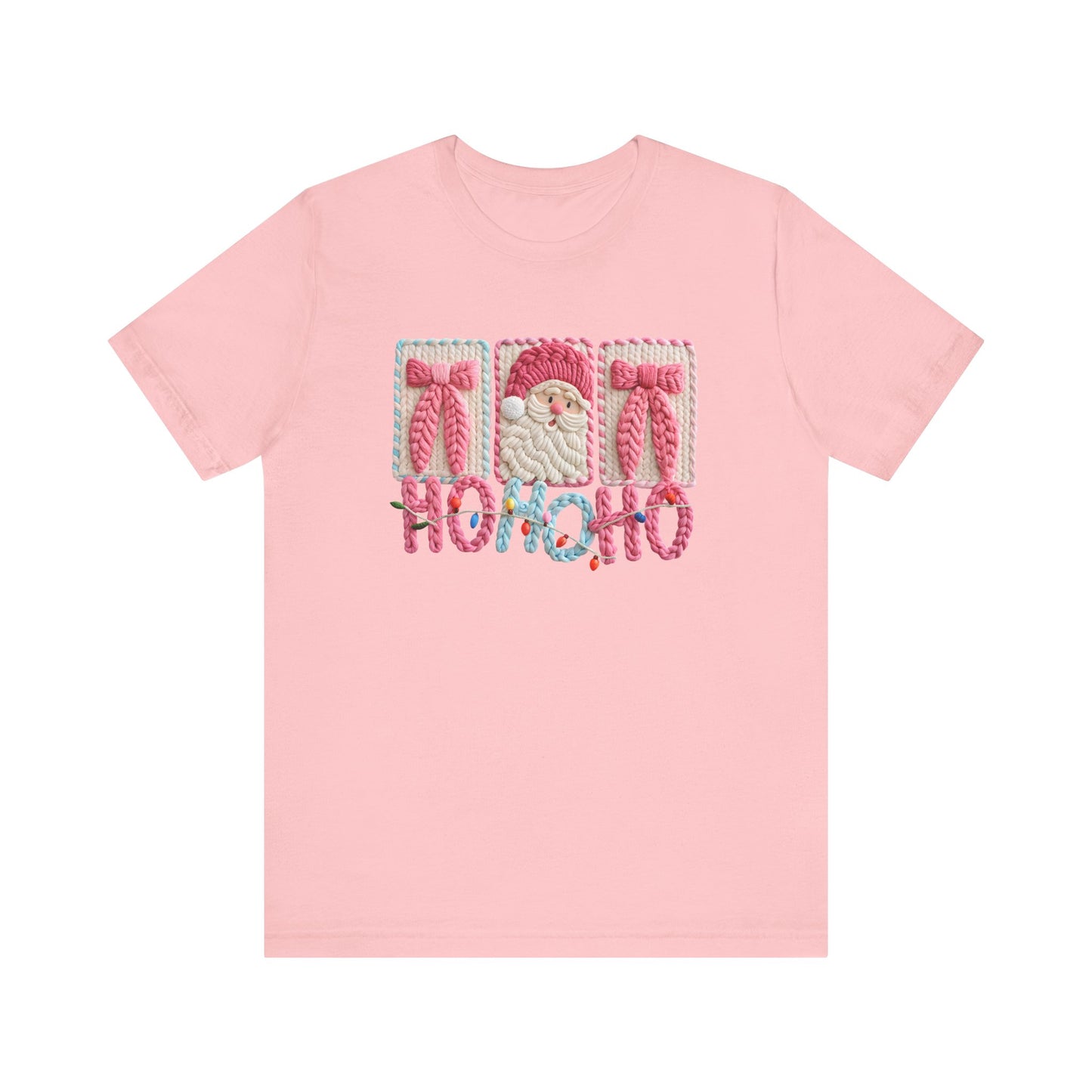 Ho Ho Ho Cute Pink Christmas T-Shirt - Faux Yarn