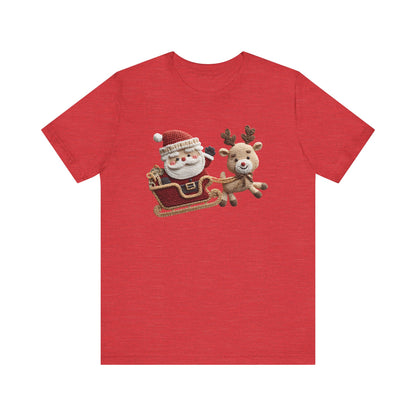 Santa Sleigh Christmas T-Shirt - Faux Yarn