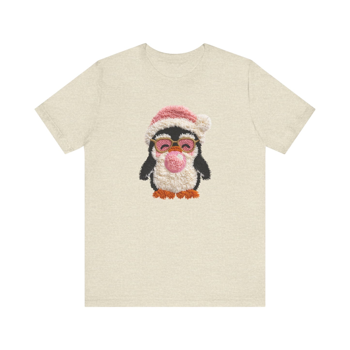Cute Penguin Bubble Gum Christmas T-Shirt - Faux Yarn