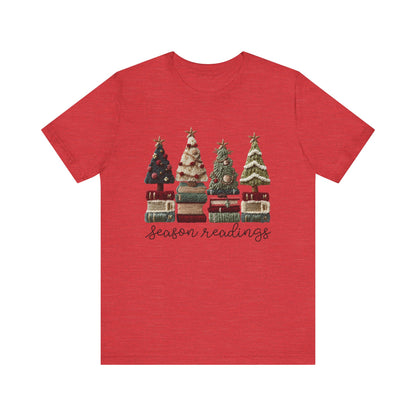 Season Readings Bookish Christmas Tree T-Shirt - Faux Yarn