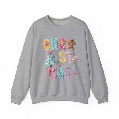 Pastel Christmas Cookie Crewneck Christmas Sweatshirt - Faux Yarn