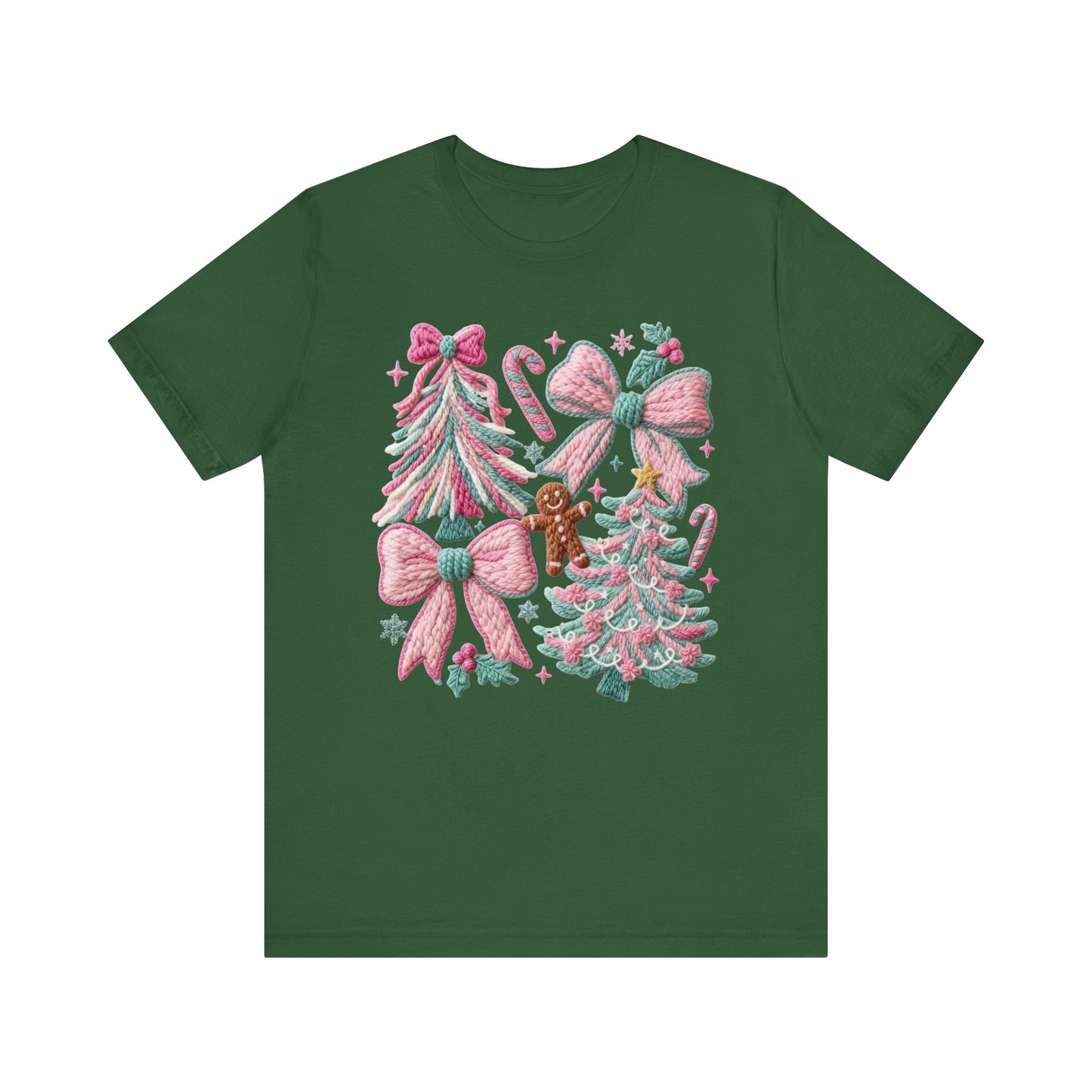 Holly Tree Coquette Christmas T-Shirt - Faux Yarn