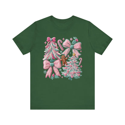 Holly Tree Coquette Christmas T-Shirt - Faux Yarn