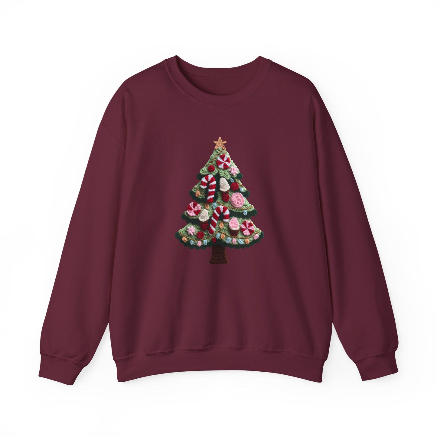 Cute Christmas Tree Sweatshirt - Faux Yarn
