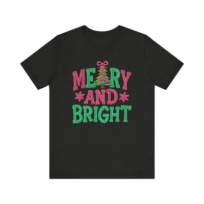 Merry & Bright Christmas T-Shirt - Faux Yarn