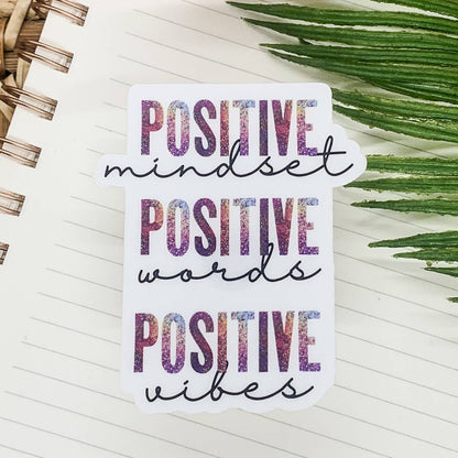 Positive Mindset Words Vibes Clear Vinyl, Sticker, 3x3 inch