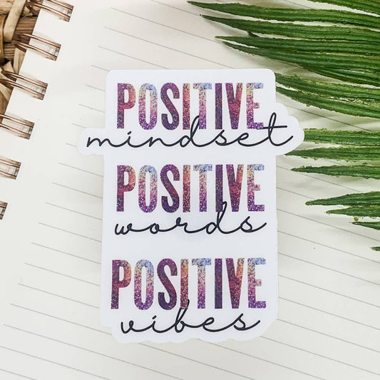 Positive Mindset Words Vibes Clear Vinyl, Sticker, 3x3 inch
