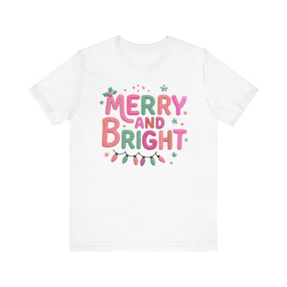 Merry & Bright Christmas T-Shirt - Faux Yarn