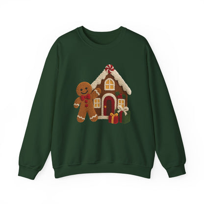 Ginger Bread Man House Christmas Sweatshirt - Faux Yarn