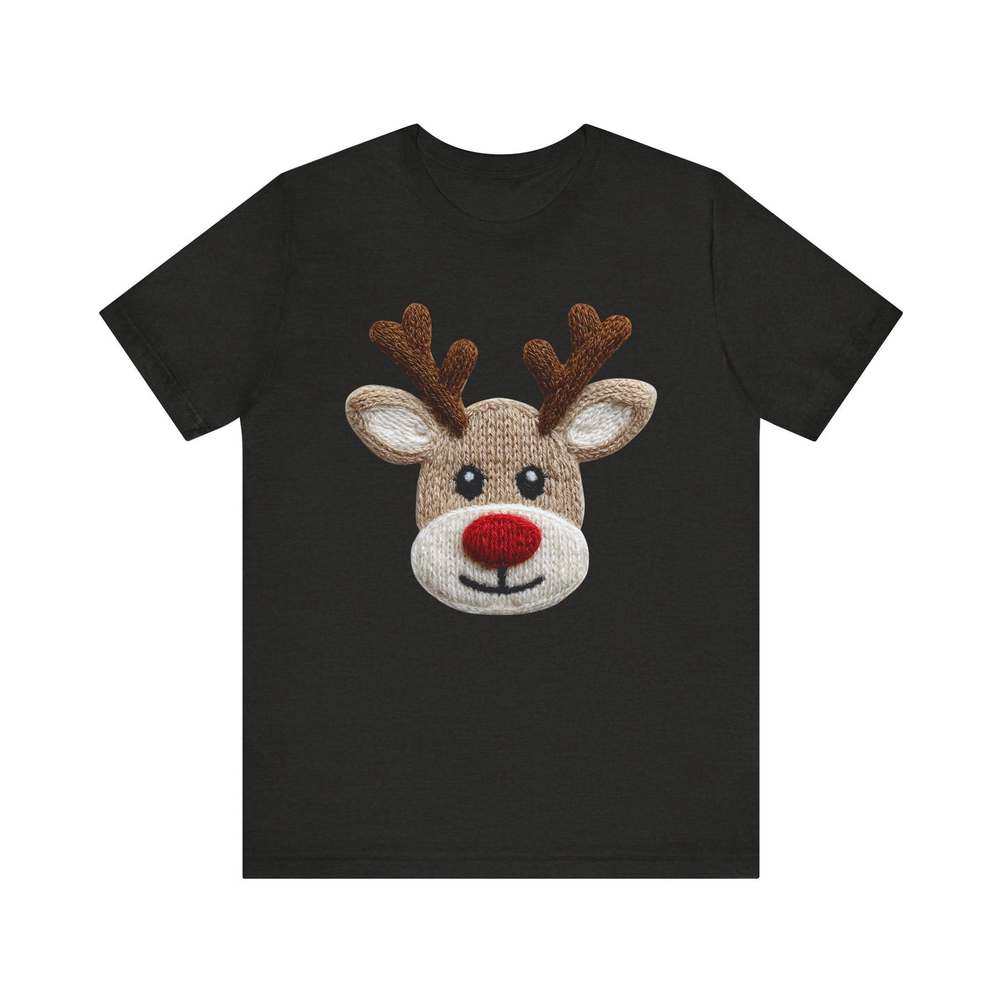 Cute Reindeer Face Christmas T-Shirt - Faux Yarn