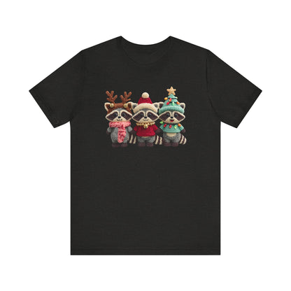 Cute Christmas Racoons T-Shirt - Faux Yarn