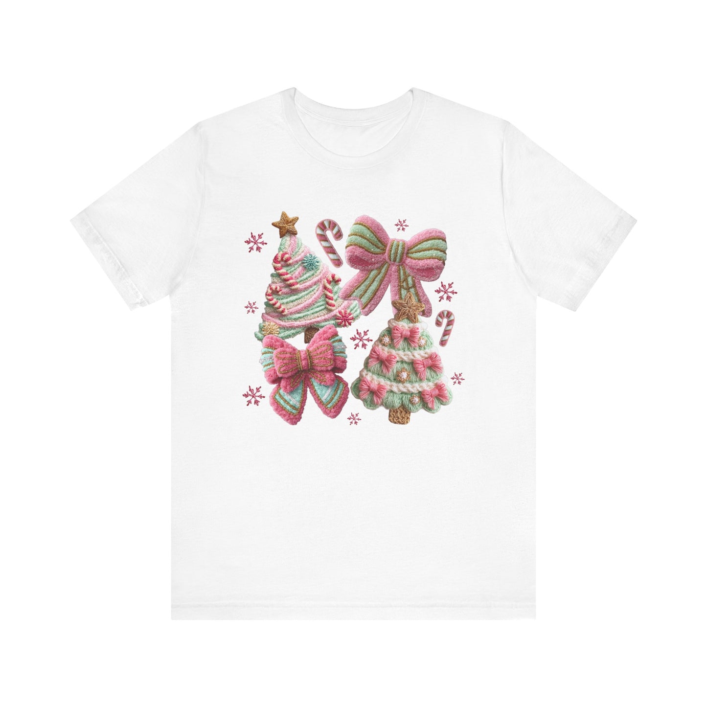 Pastel Pink Bows Coquette Christmas T-Shirt - Faux Yarn