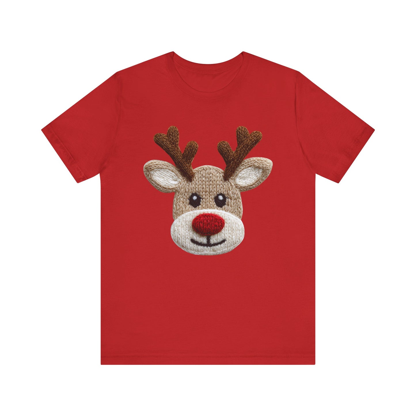 Cute Reindeer Face Christmas T-Shirt - Faux Yarn