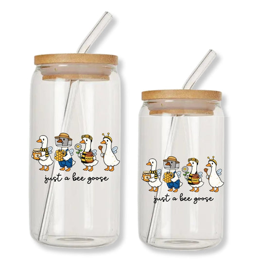 Just a Bee Goose 16 oz. or 20 oz. Glass Can Cup Just So Happy