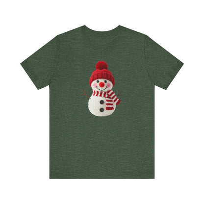 Happy Snowman Christmas T-Shirt - Faux Yarn